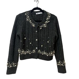 Zara Pearled Cardigan Size M